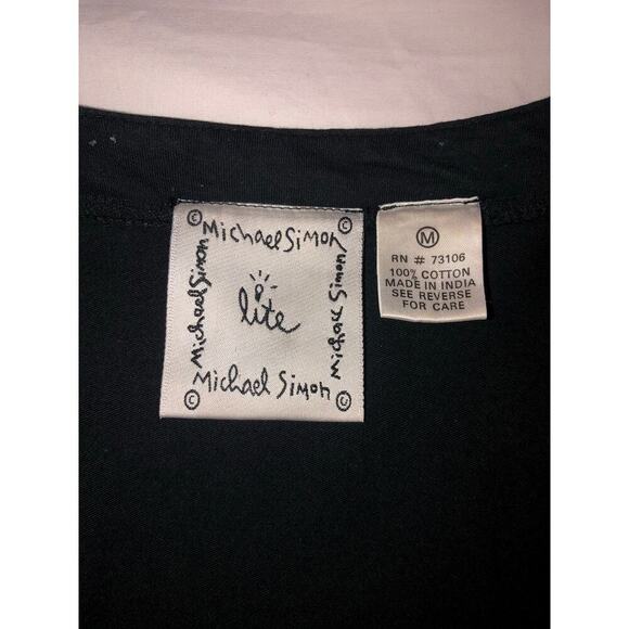 Michael Simon Size M Shirt Embroidered Patchwork Color Block Summer Beach Black - Picture 2 of 7